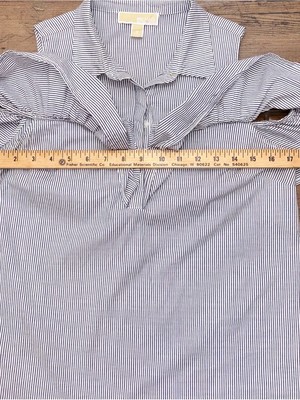 Michael Michael Kors Cotton Striped Cold-Shoulder Ruffle Blouse Preppy Chic S